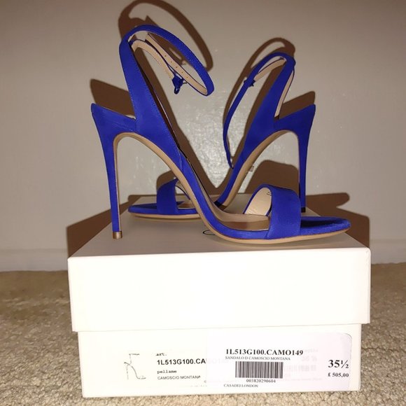 NEW CASADEI pellame open toe ankle strap blue suede sandals heels EU 35.5 - Picture 10 of 15
